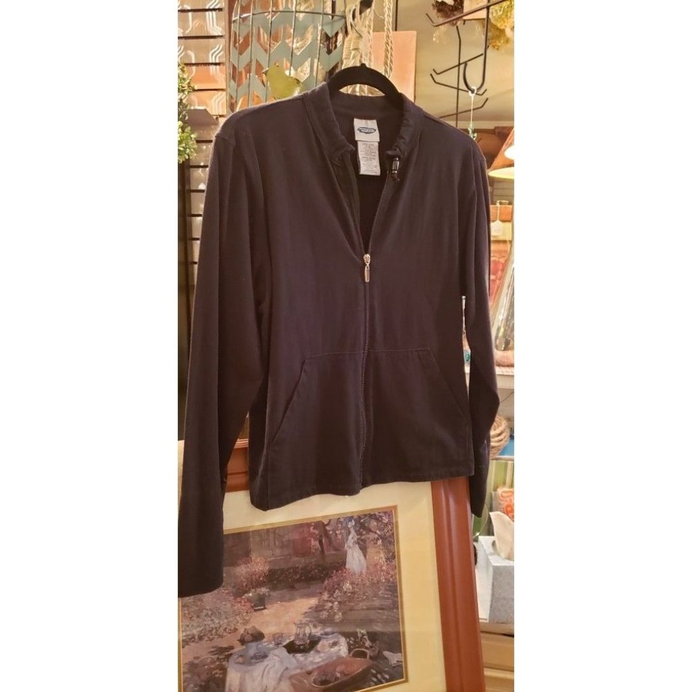 Ladies Black Stretch Zippered Athletic Jacket size large
